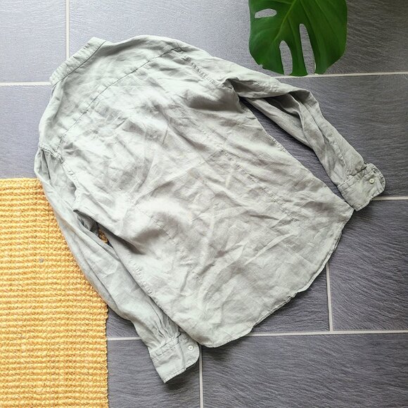 Massimo Dutti Men's Green Linen Moroccan Collar Button Down Long Sleeve Shirt M - Picture 6 of 7